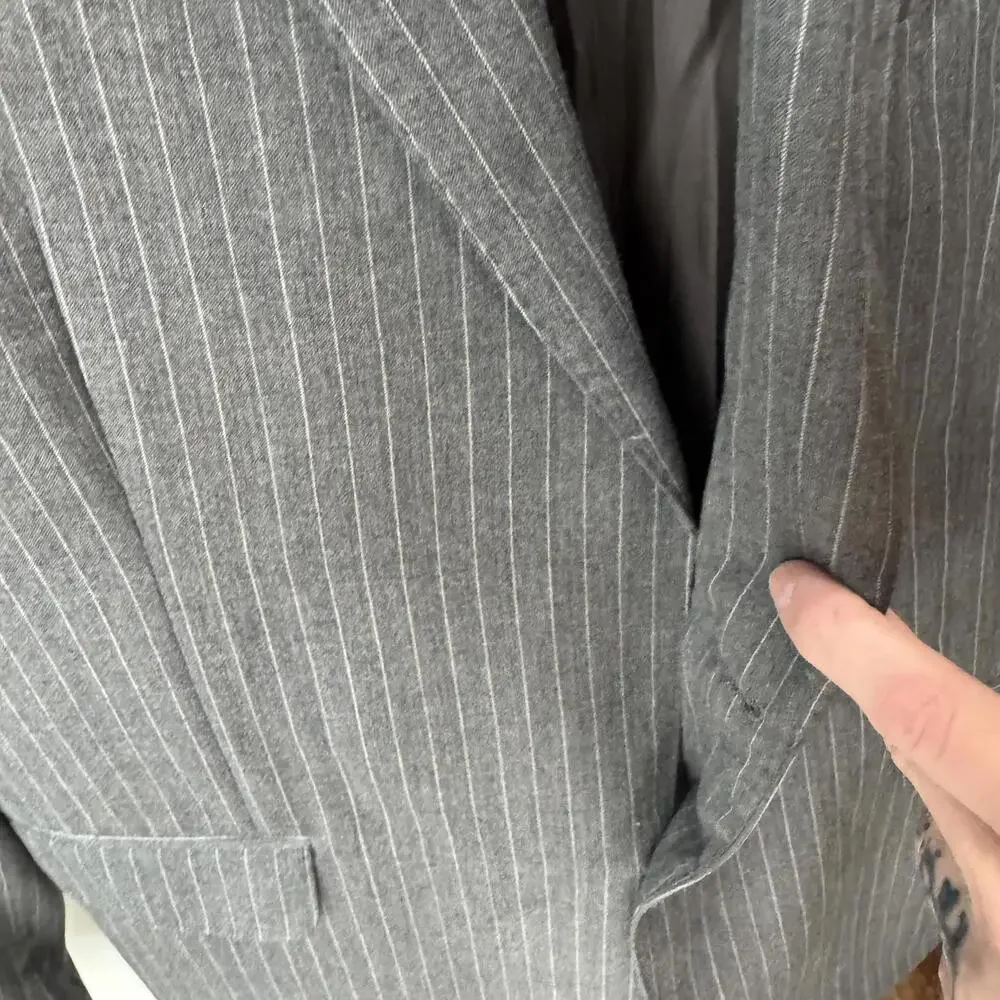 Vintage 100%‎ Wool Ralph Lauren Suit Jacket Blazer Size 42S Grey Pinstripe